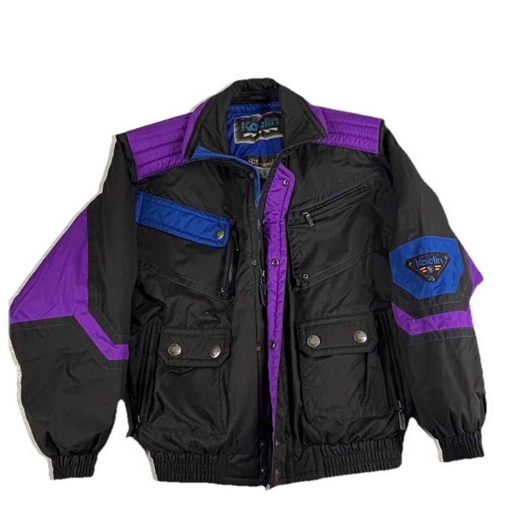 Vintage Kaelin Sport Silmond Ski Jacket Mens L Black‎ Purple Blue 80s 90s Retro